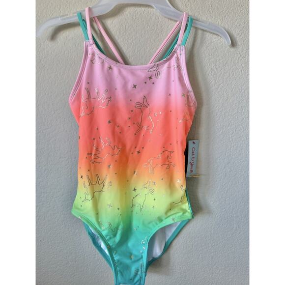 Cat & Jack Rainbow Ombre Unicorn Stars Strappy One Piece Swimsuit Size L 10/12 - Picture 2 of 5